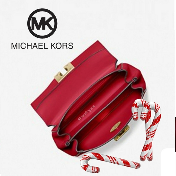 NWT MK Leather Crossbody Red Chili Gold Adjustable Strap Bag Michael Kors - Picture 9 of 16